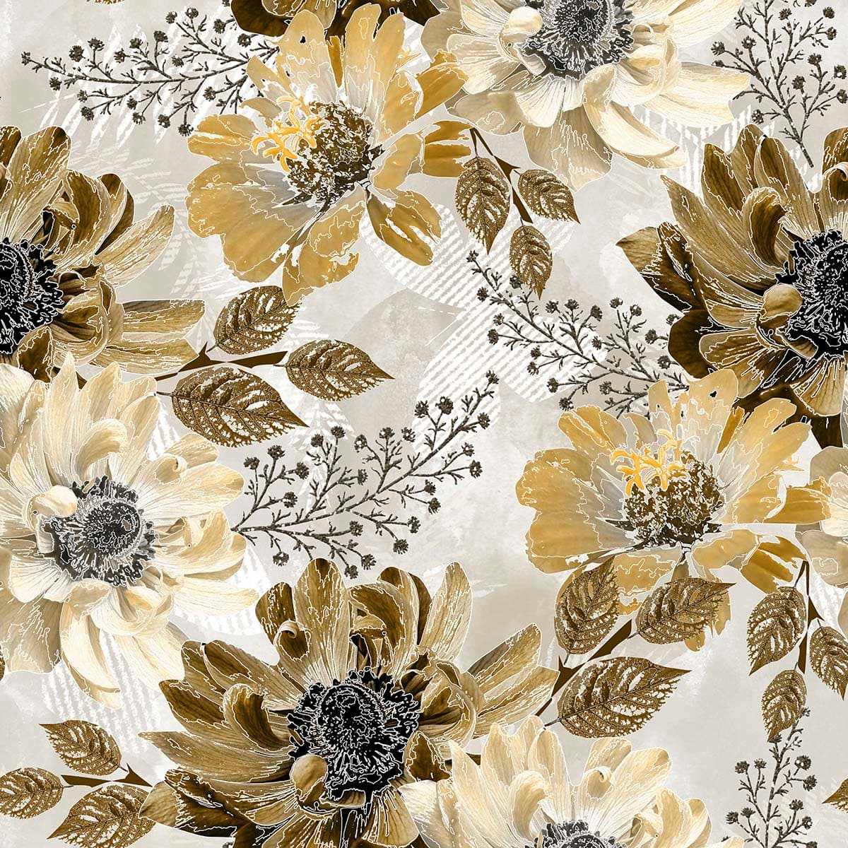 A Wallpaper of Flower in Golden Shades for Wall pattern detail