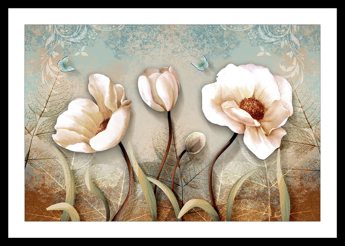Artistic Flowers and Butterflies Luxury Wallpaper pattern detail