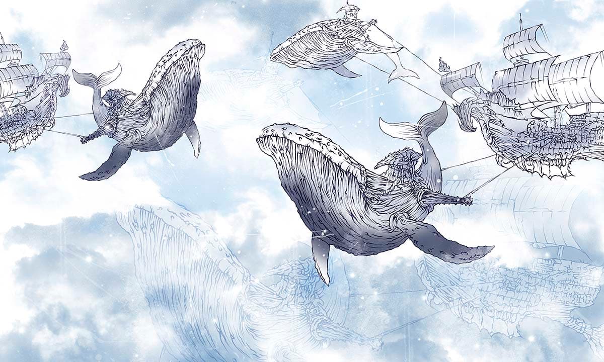 Celestial Whale Sketch Wallpaper pattern detail