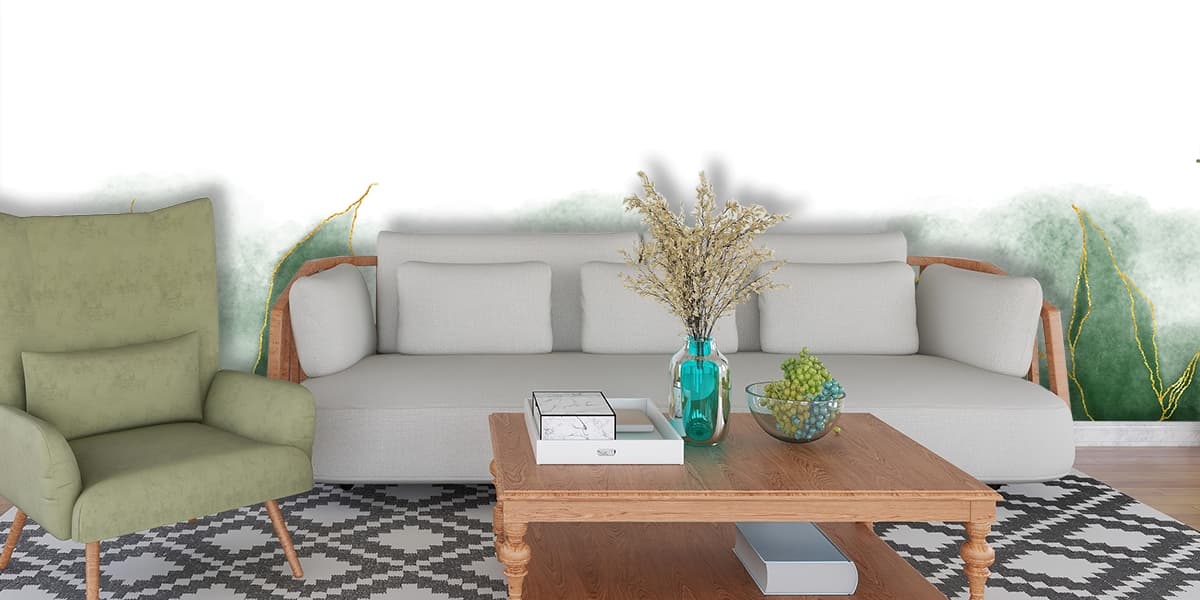 Mountain Wallpaper, Green and yellow mountains shown in a room