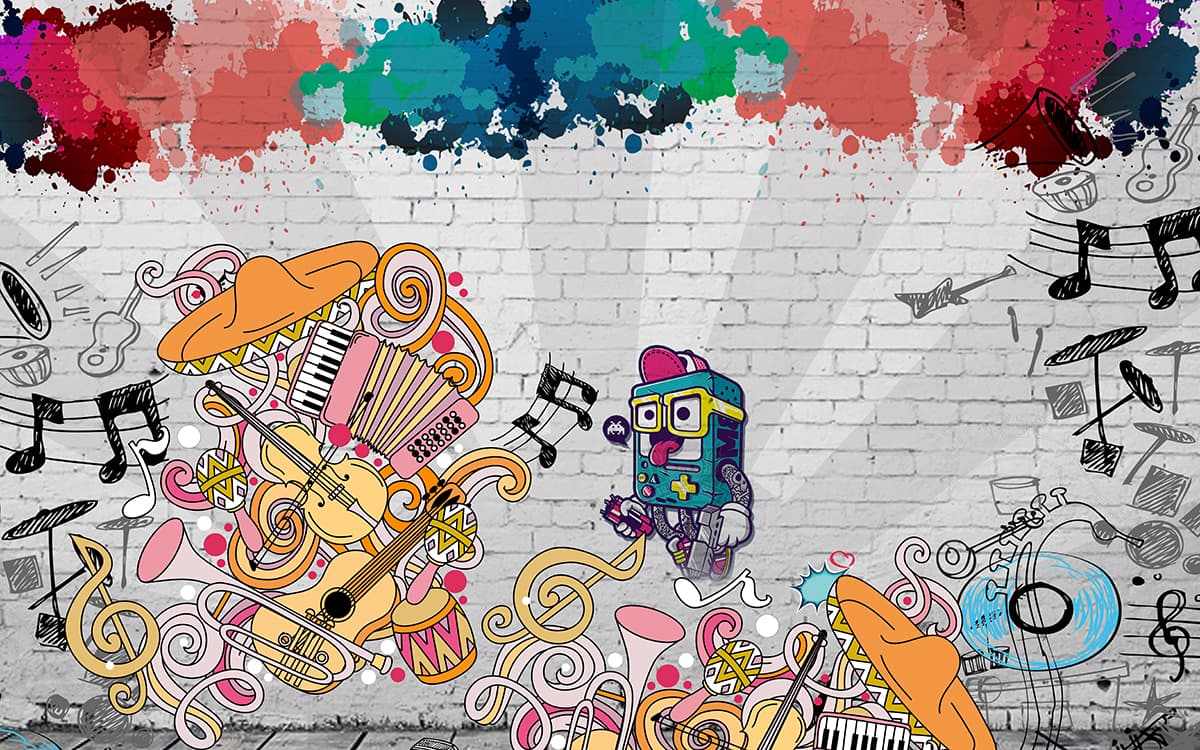 Vibrant Cartoon Doodles Wall Design wallpaper pattern detail