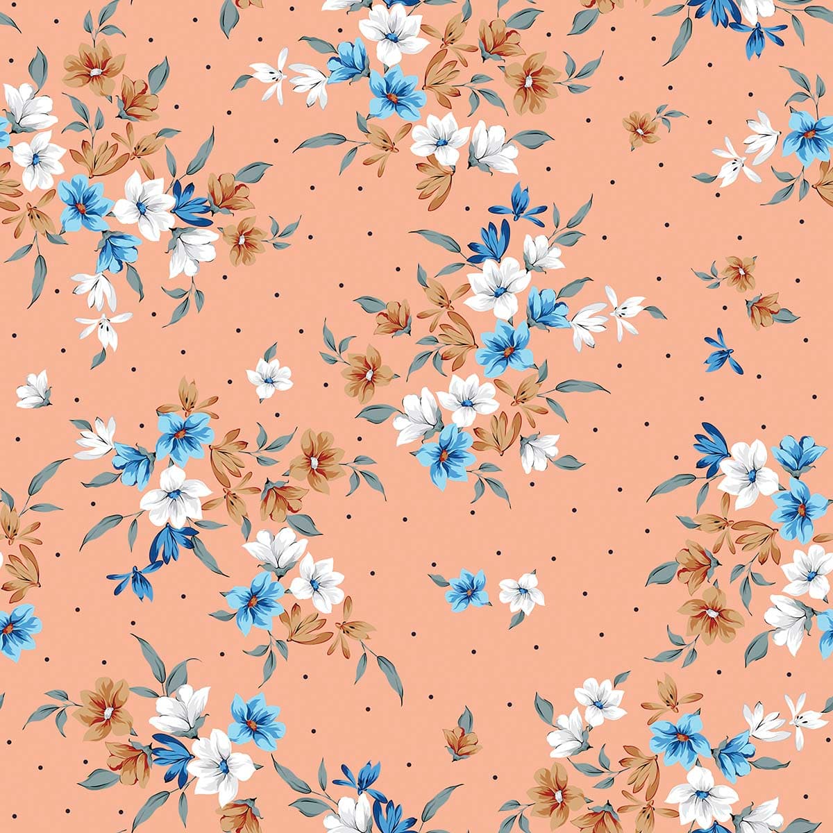 White and Blue Floral Wallpaper Mural pattern detail