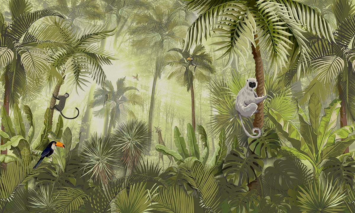 Monkey in Forest Wallpaper for Walls pattern detail