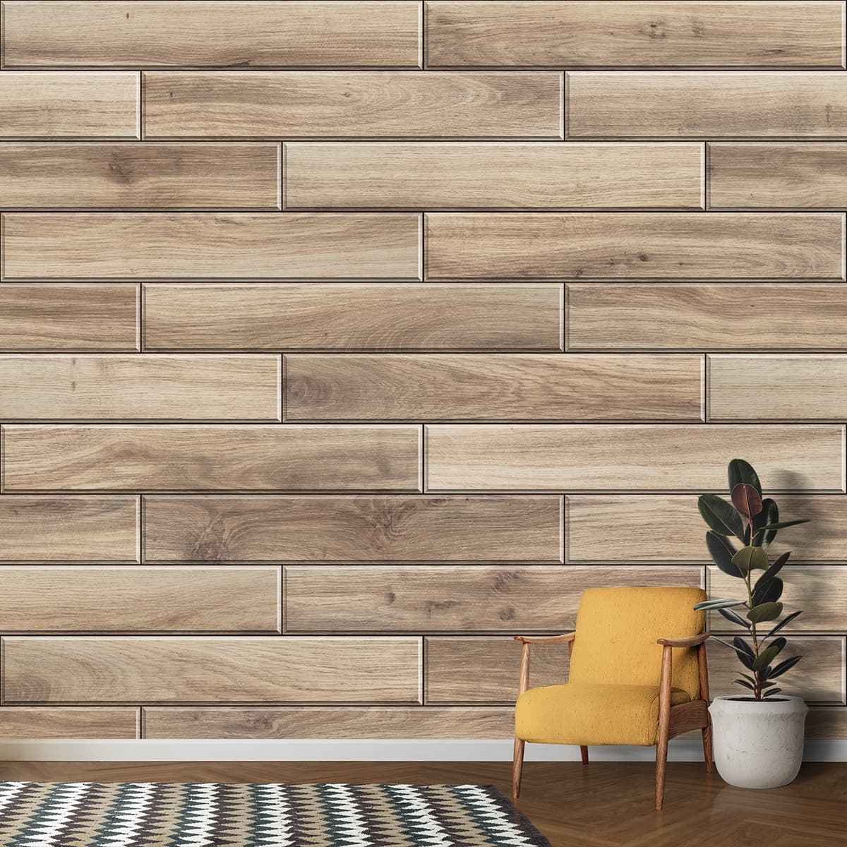 Wood Wallpaper Texture shown in a room