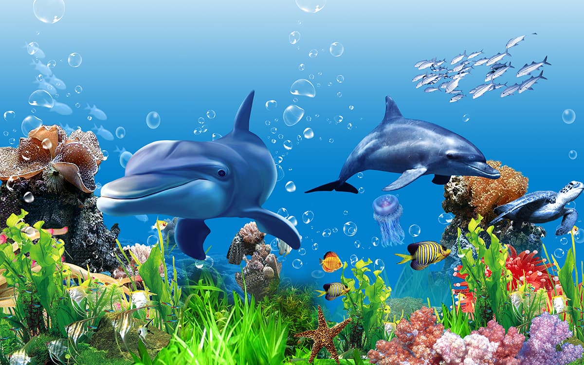 Realistic Dolphin Reef Wallpaper pattern detail
