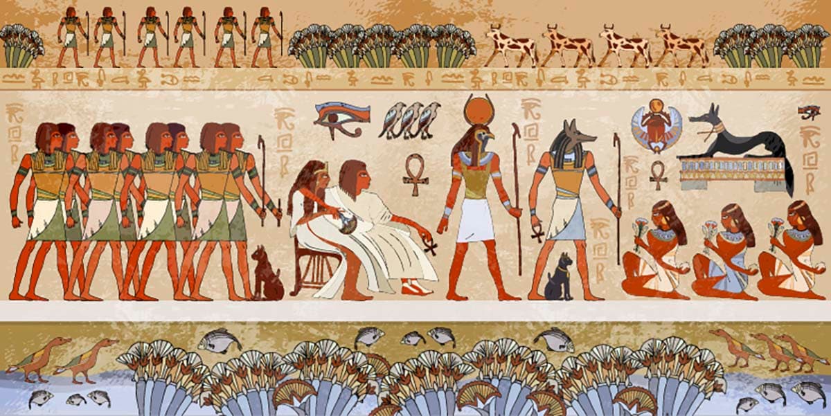 Ancient Egyptian Gods and People Heritage Art Wallpaper pattern detail