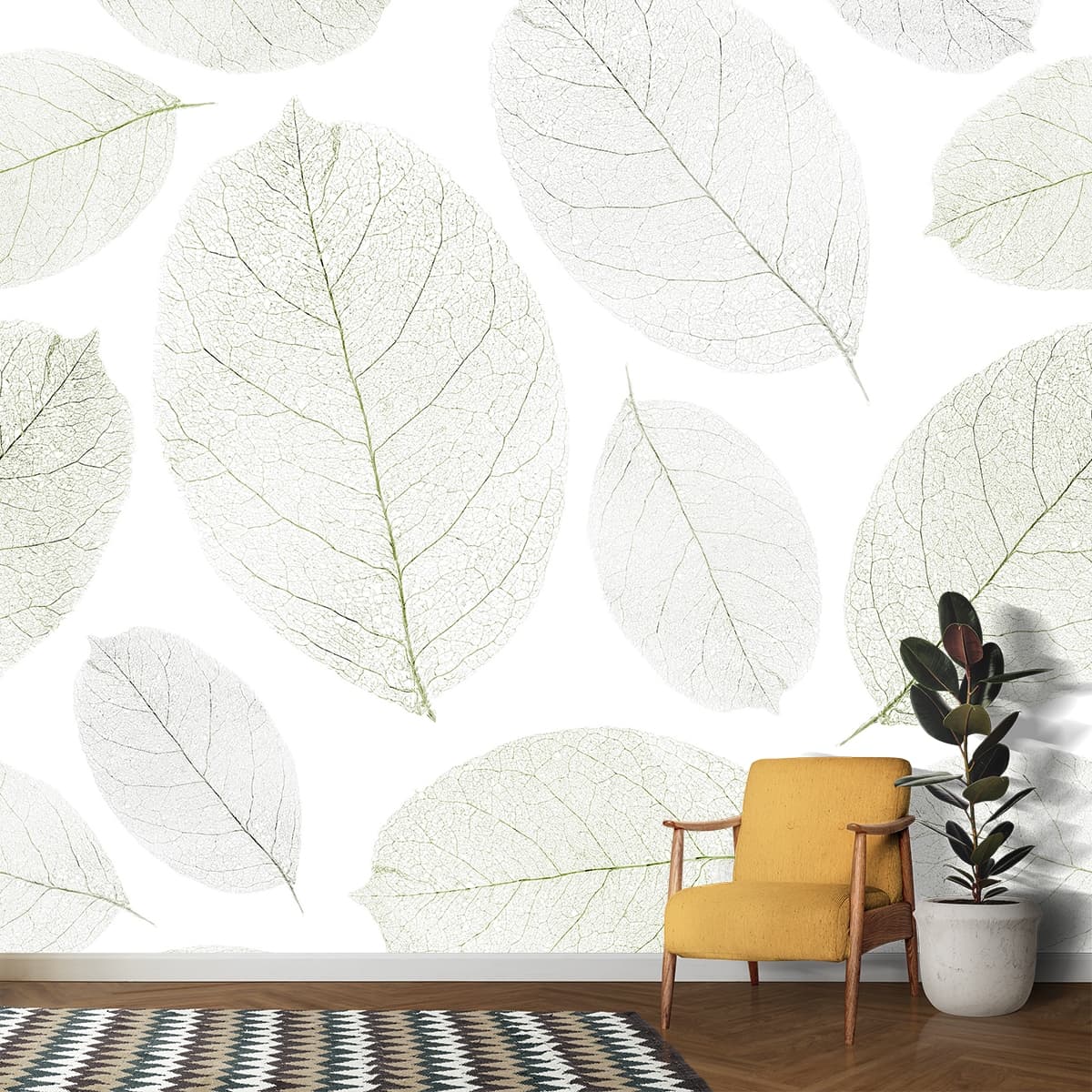 A group of white leaves shown in a room