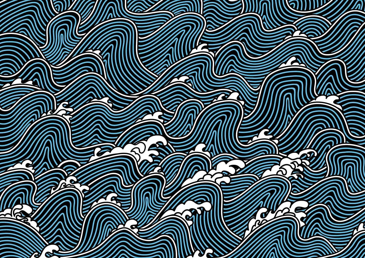 A blue and white pattern with waves pattern detail