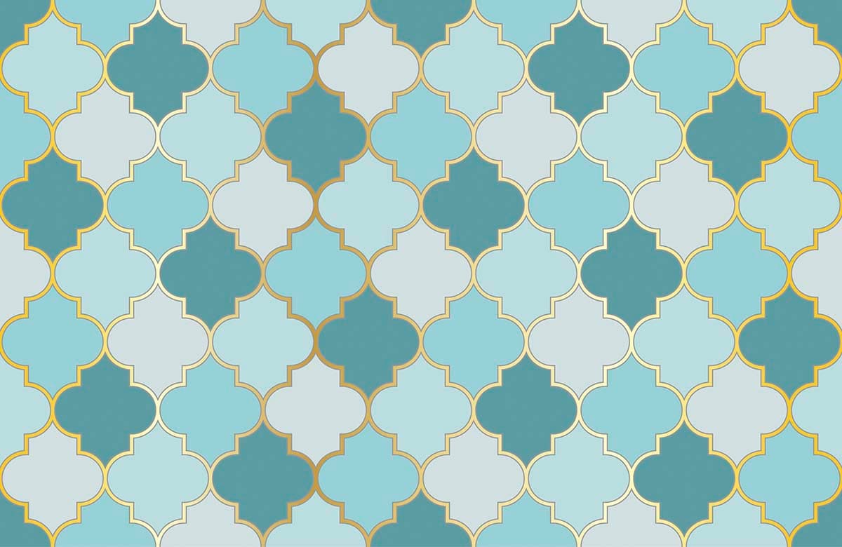 A Pattern of Blue and White Quatrefoil Tiles Moroccan Style Wallpaper pattern detail