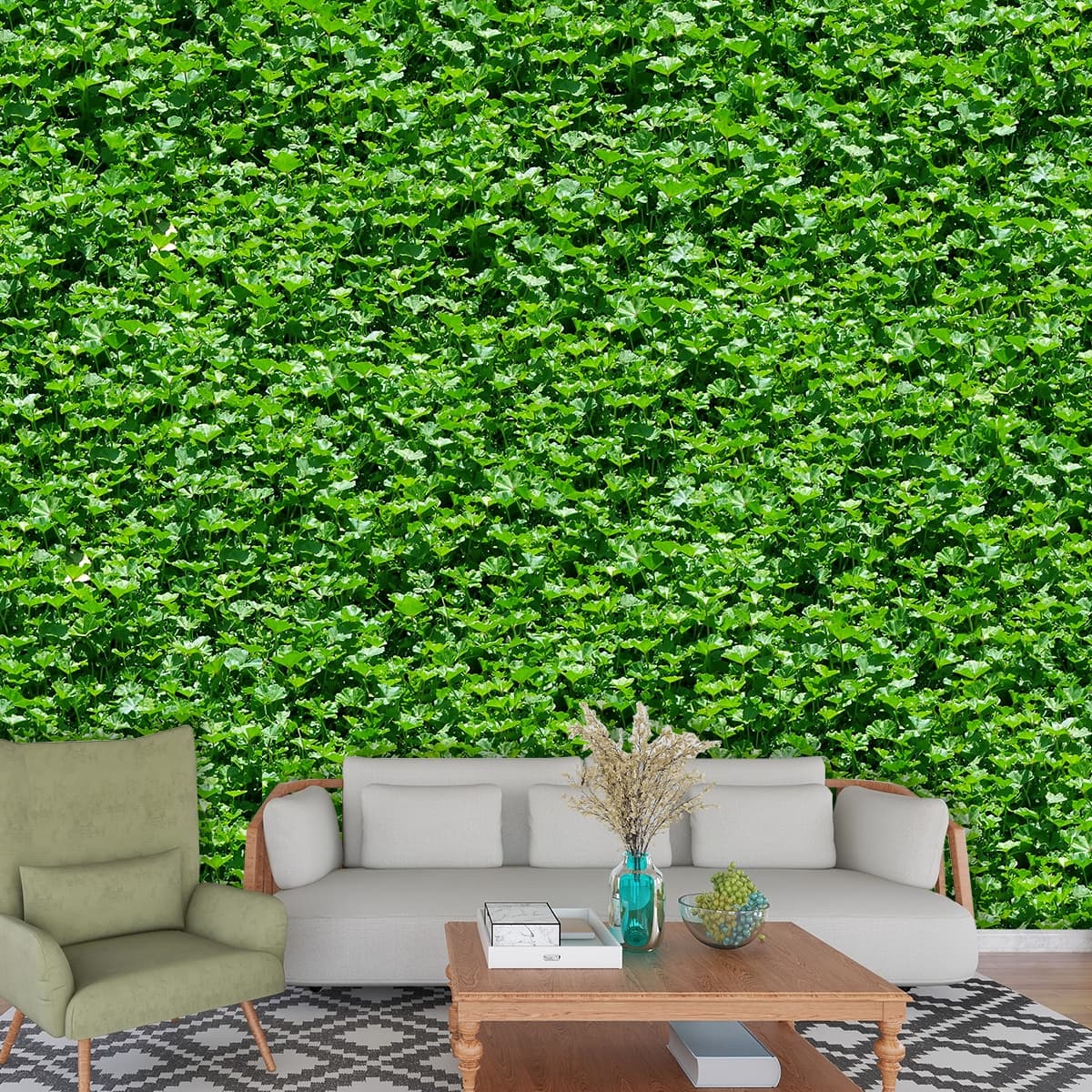 Premium Green Creeper Wall for Elegant Home Wallpaper shown in a room
