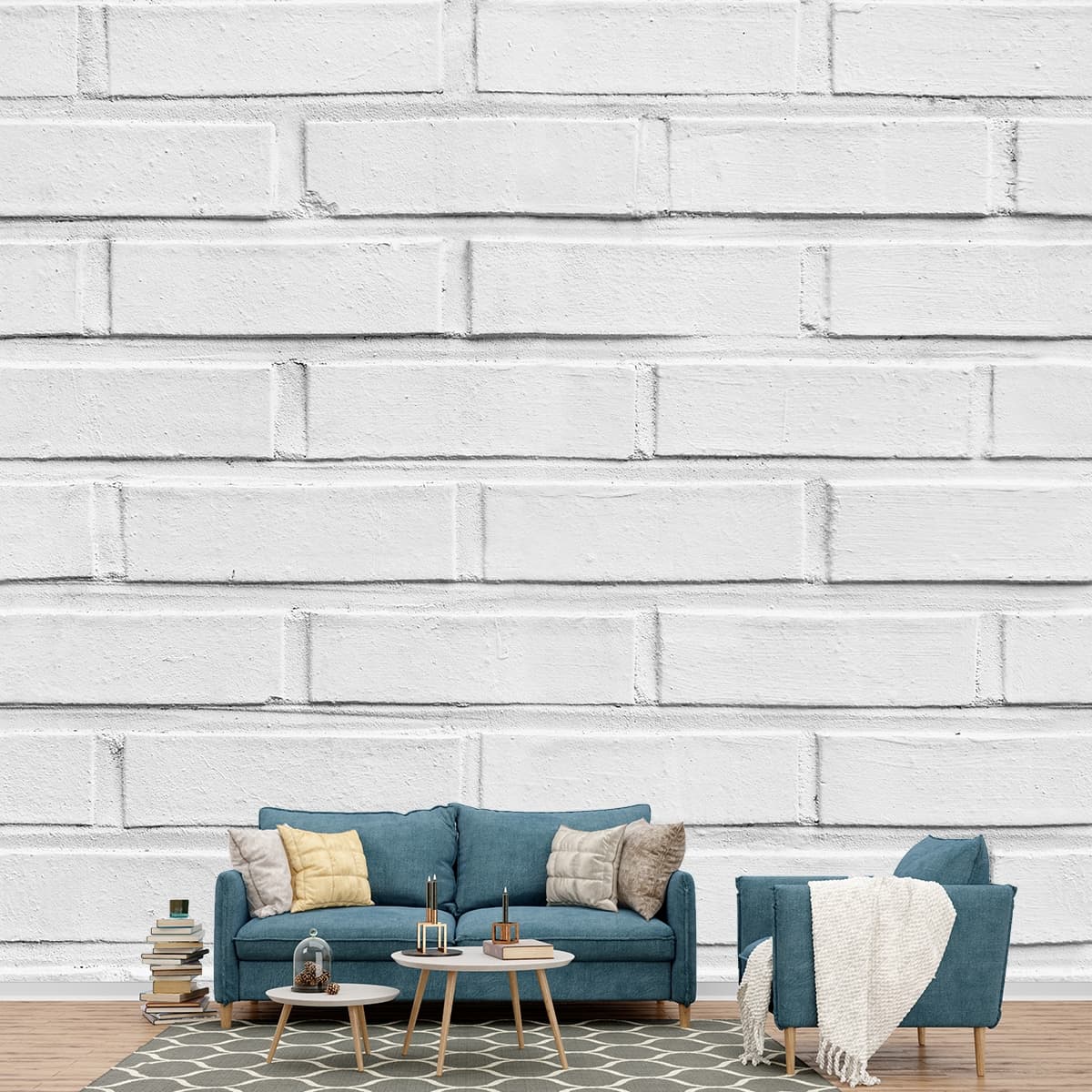 White Brick Wall Pattern for Home Walls Wallpaper shown in a room
