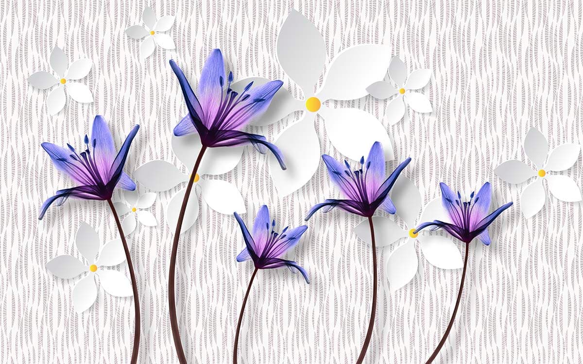 Vibrant Purple and White Flowers Mural Wallpaper pattern detail