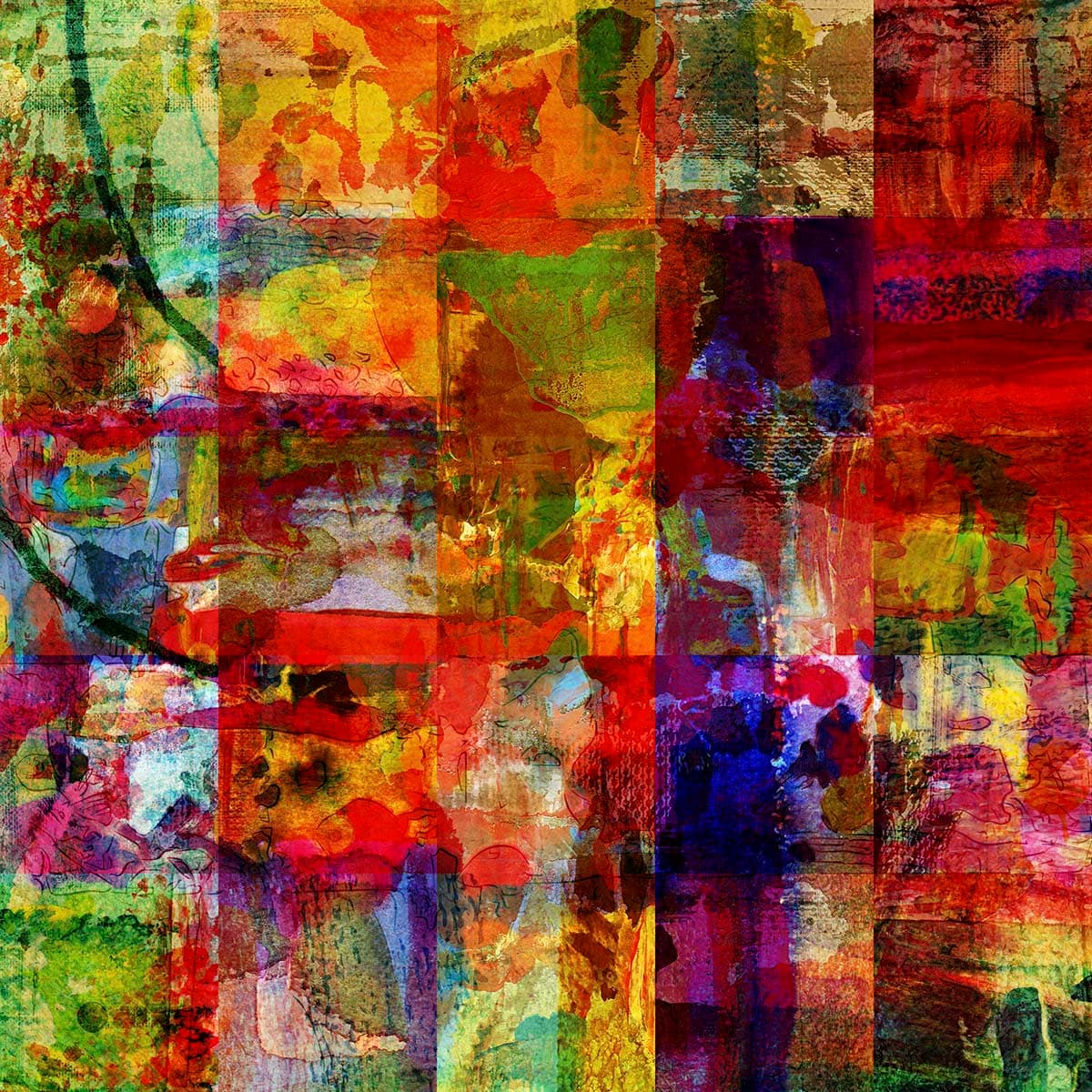 Creative Painted Patchwork Style Art Wall Wallpaper pattern detail