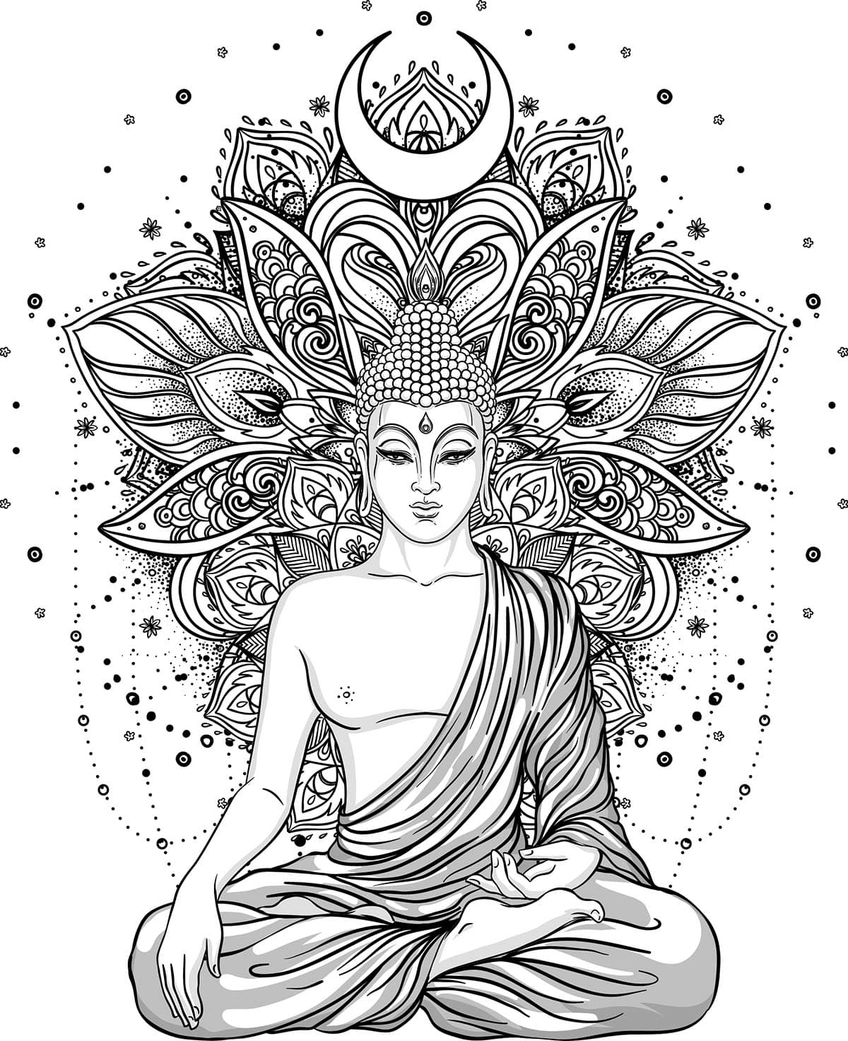Black and White Wallpaper of Buddha pattern detail