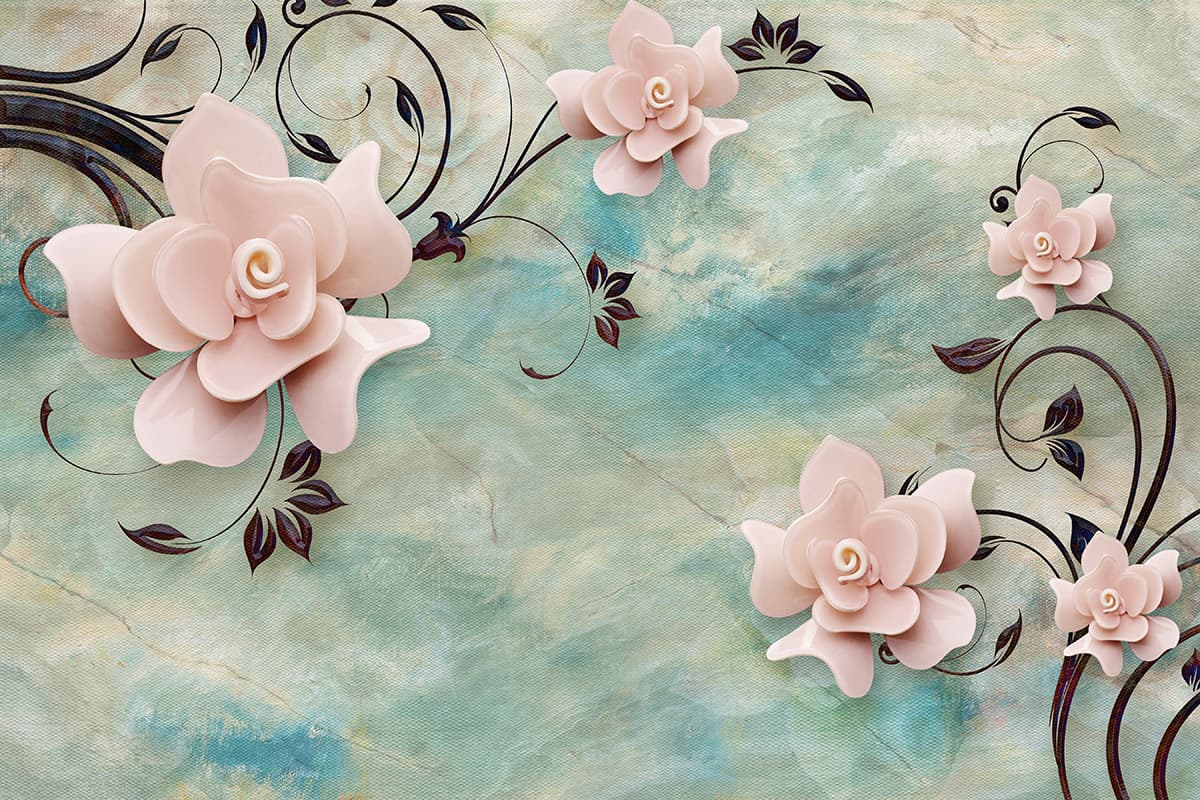 Royal Pink Flower and leaves wallpaper pattern detail