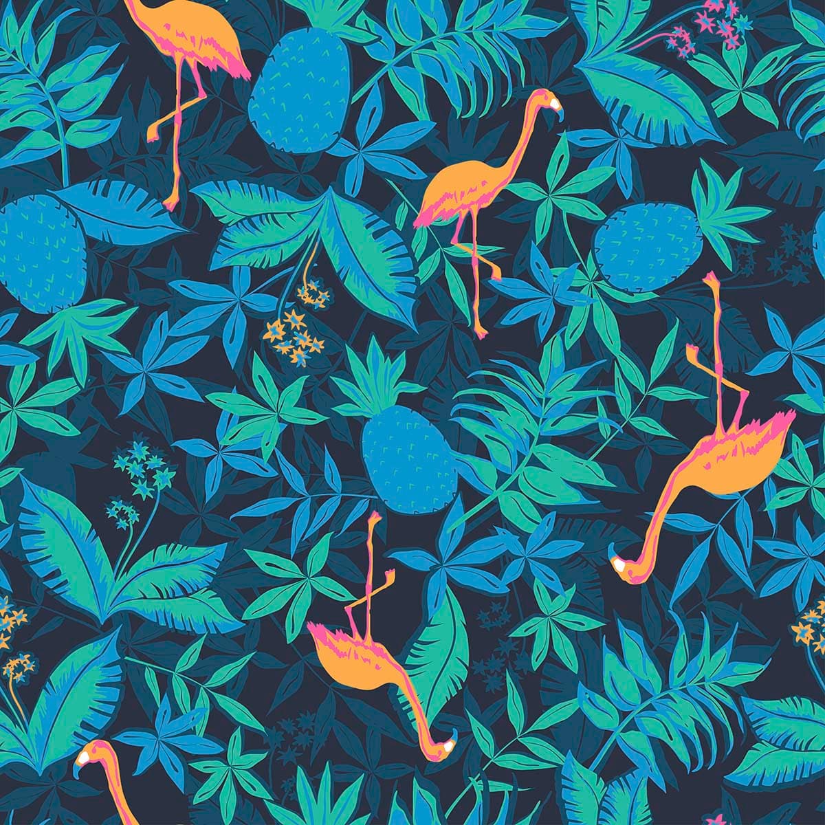 Flamingo Nights Botanical Mural pattern detail