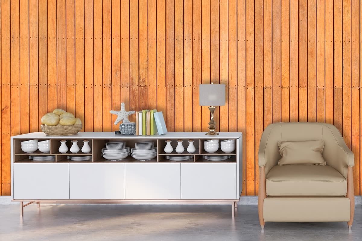 Grunge Vintage Wood Texture Wallpaper shown in a room