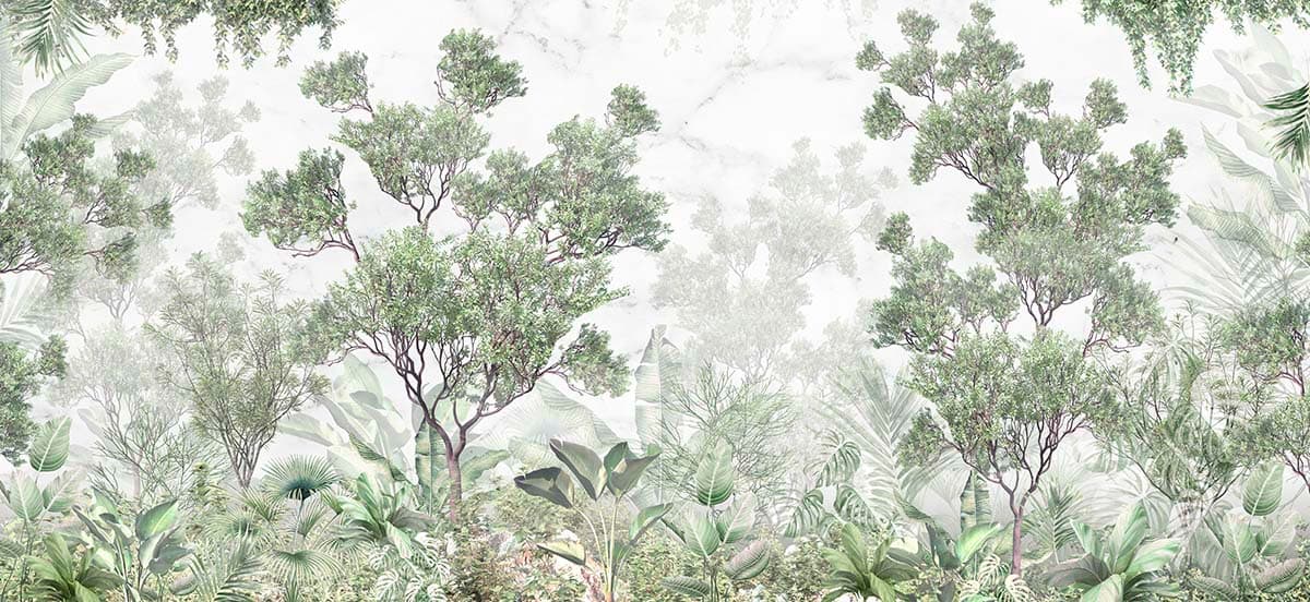 Hariyali, Beautiful Green Tropical Trees Serenade Wallpaper pattern detail