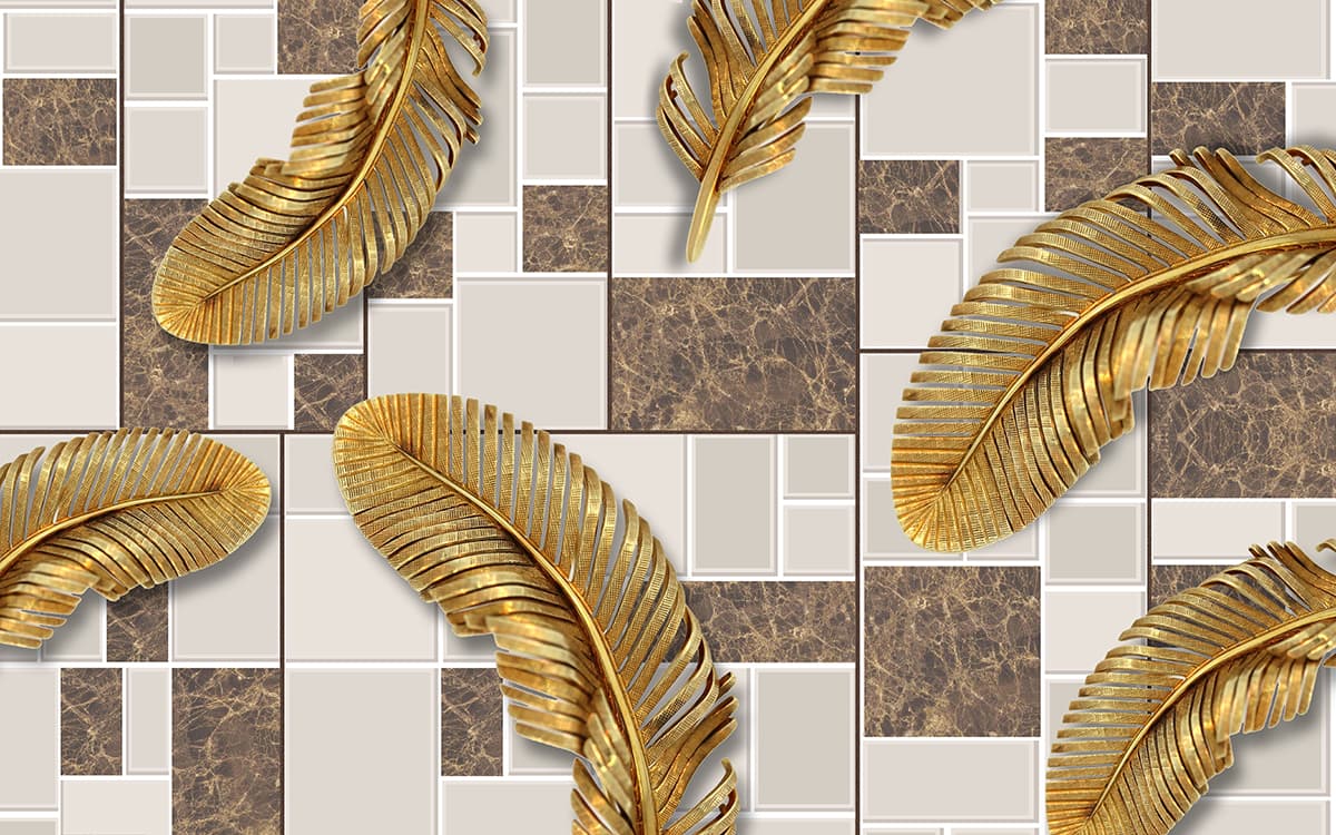 Decorative Gold Feathers Floor Pattern wallpaper pattern detail