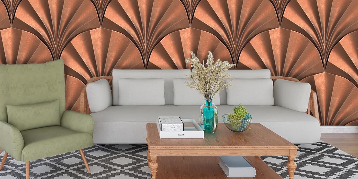 Elegant Art Deco Pattern Geometric Luxury Design Wallpaper shown in a room