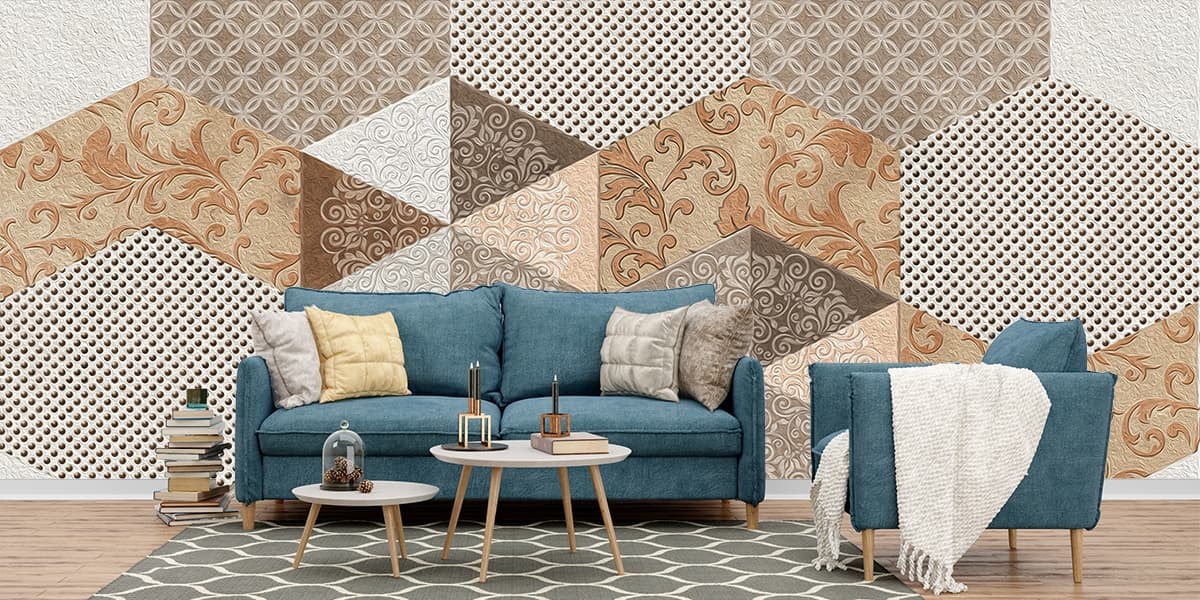 A Modern Vintage Design Pattern Wallpaper shown in a room