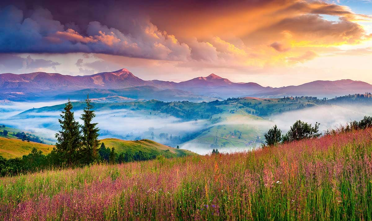 Elegant Mountain Landscape with Cloud View Wallpaper pattern detail