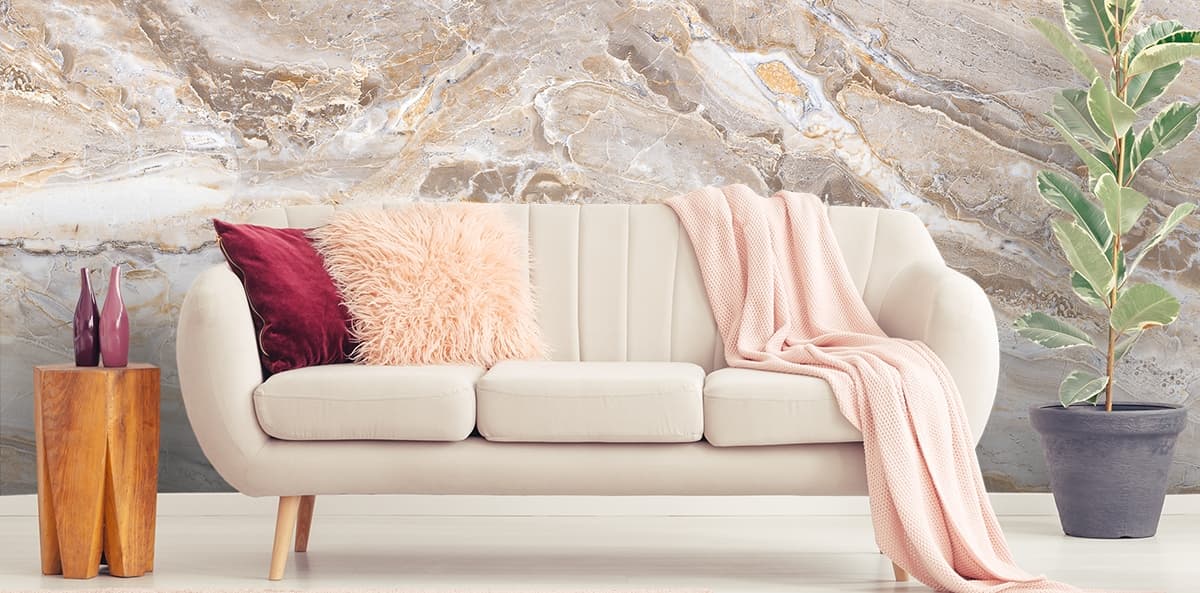Real Marble Effect Wallpaper Mural shown in a room