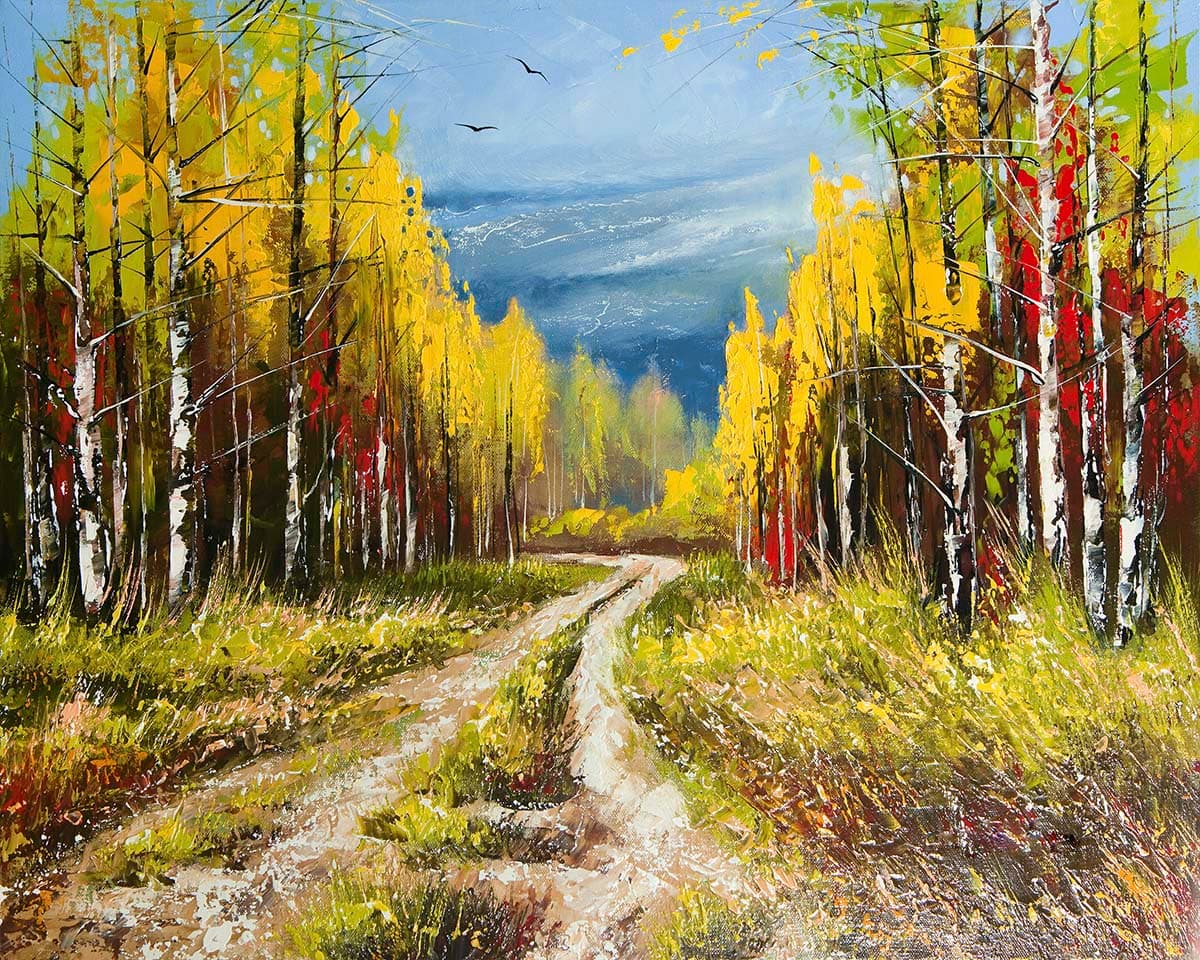 A dirt road through a forest pattern detail