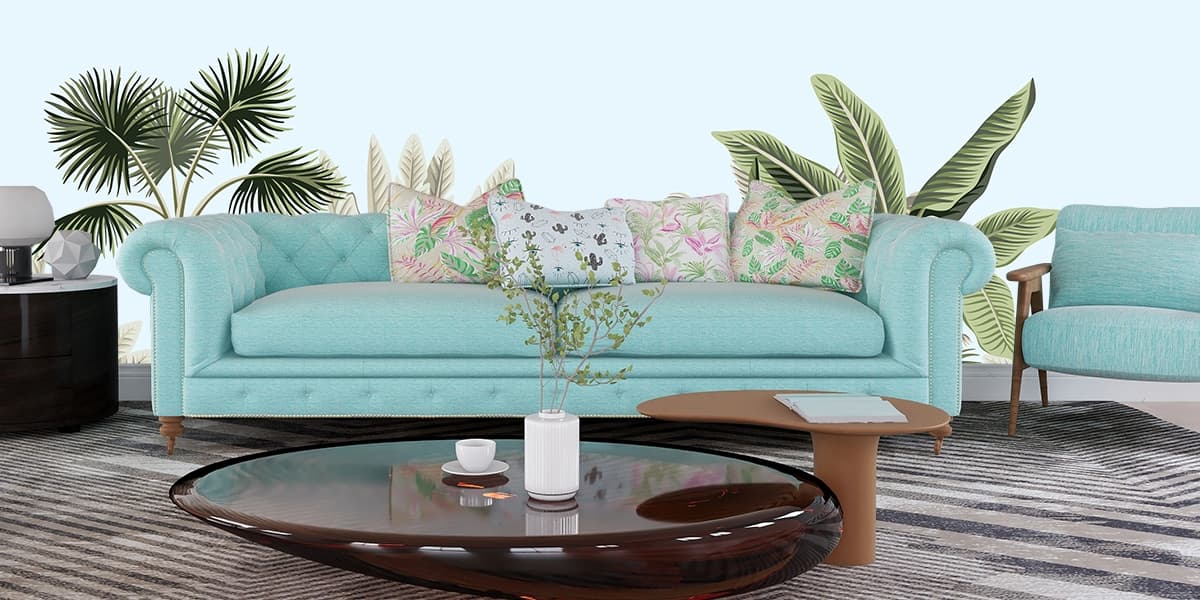 Tropical Trees Wallpaper shown in a room