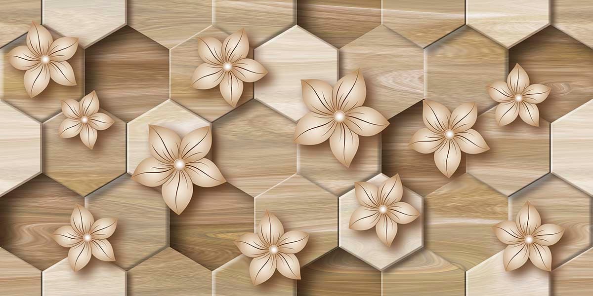 Elegant Flowers with Hexagon Design Wallpaper pattern detail