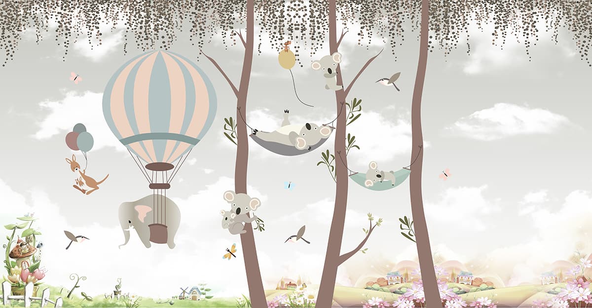 Soft Safari Woodland Wall Mural pattern detail