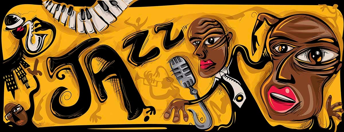 A poster of a man with a microphone pattern detail