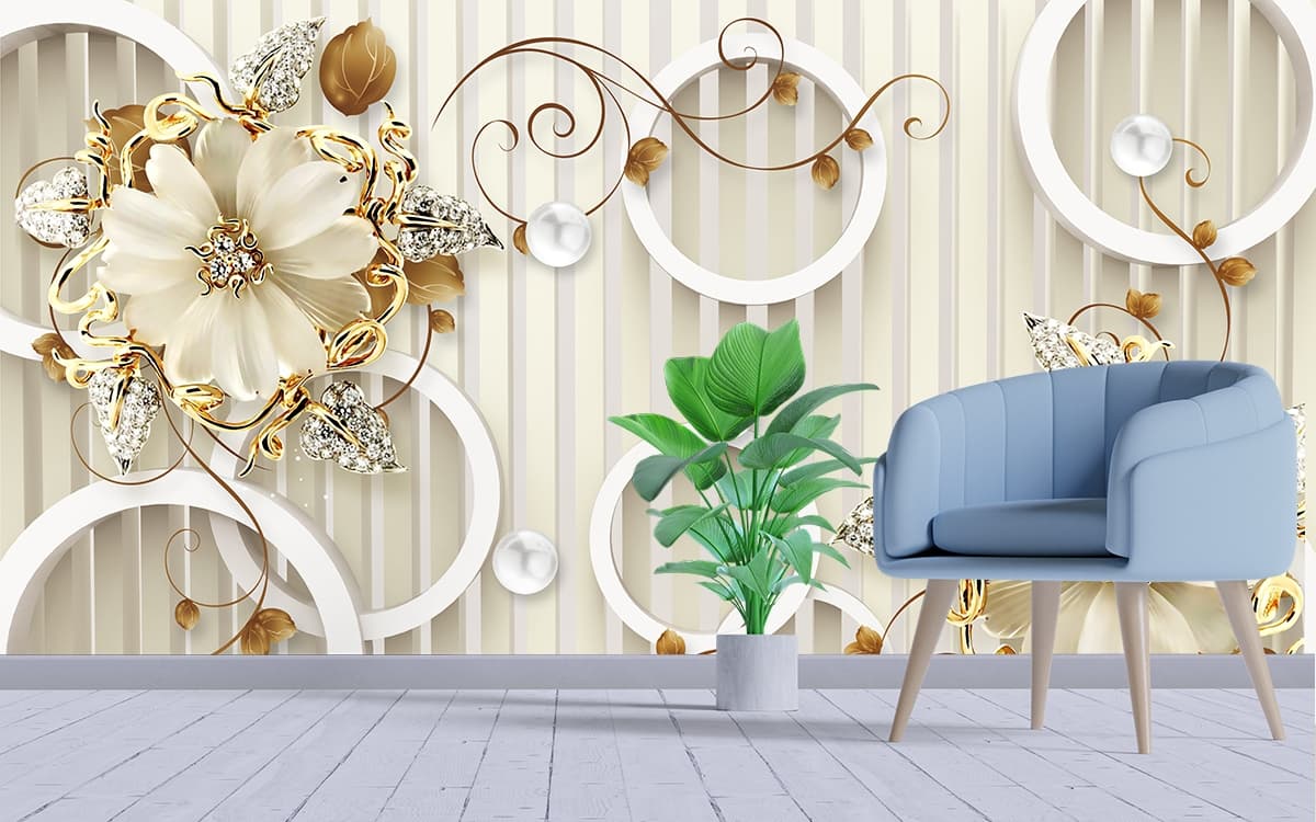 Royal Flower Wallpaper For Living Room shown in a room