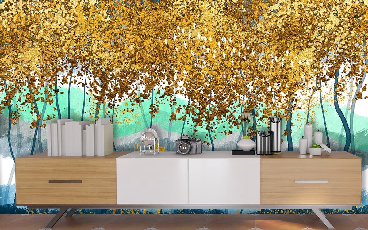 Deer in Forest Painting Wallpaper for Wall shown in a room