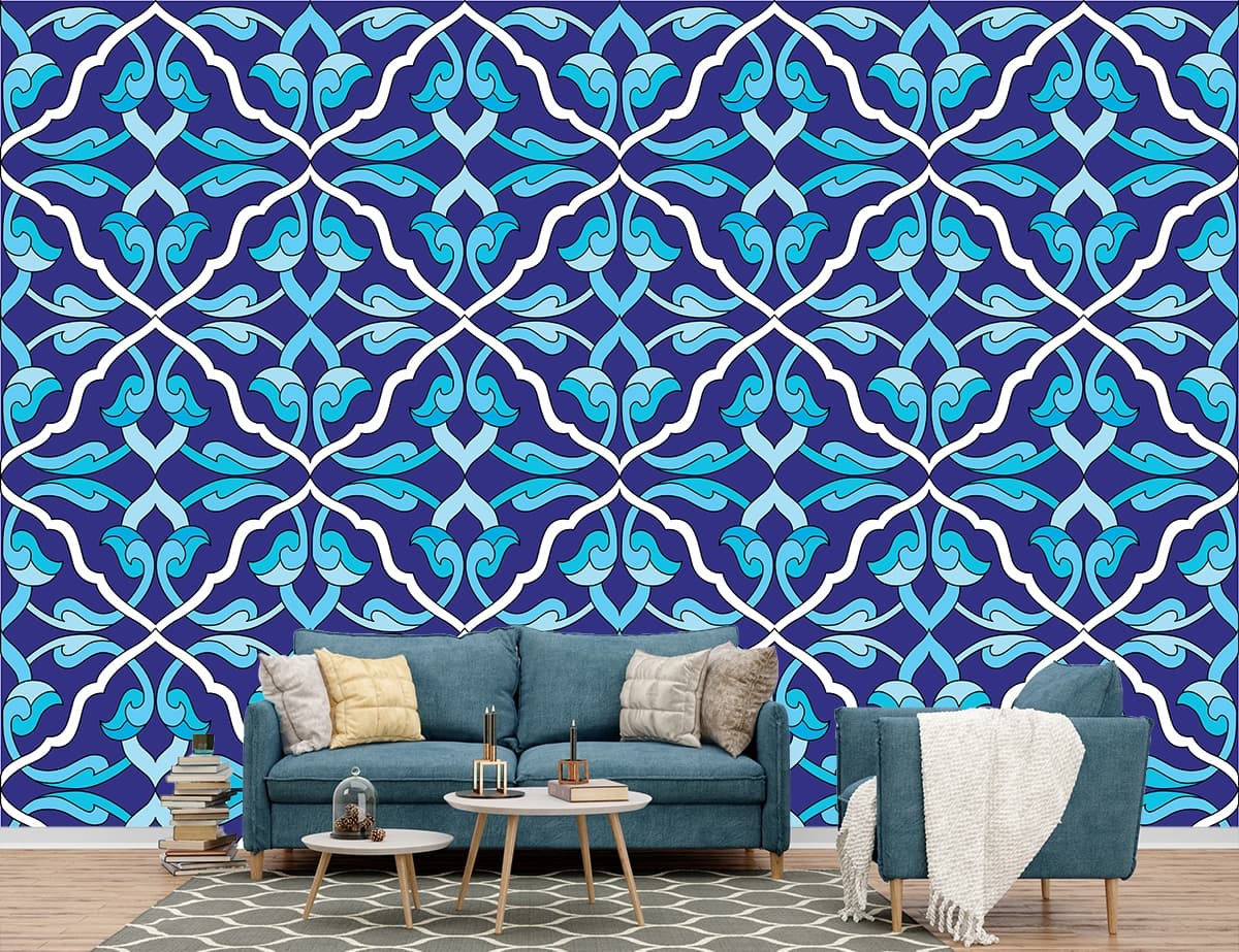 Blue Pattern Decorative Wallpaper for Walls shown in a room