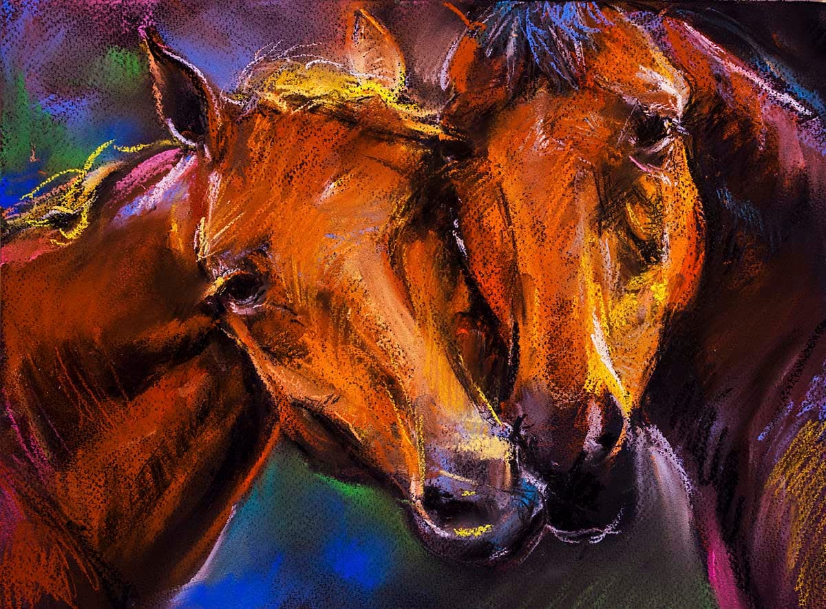 Colorful Horses Artistic Drawing Wallpaper pattern detail