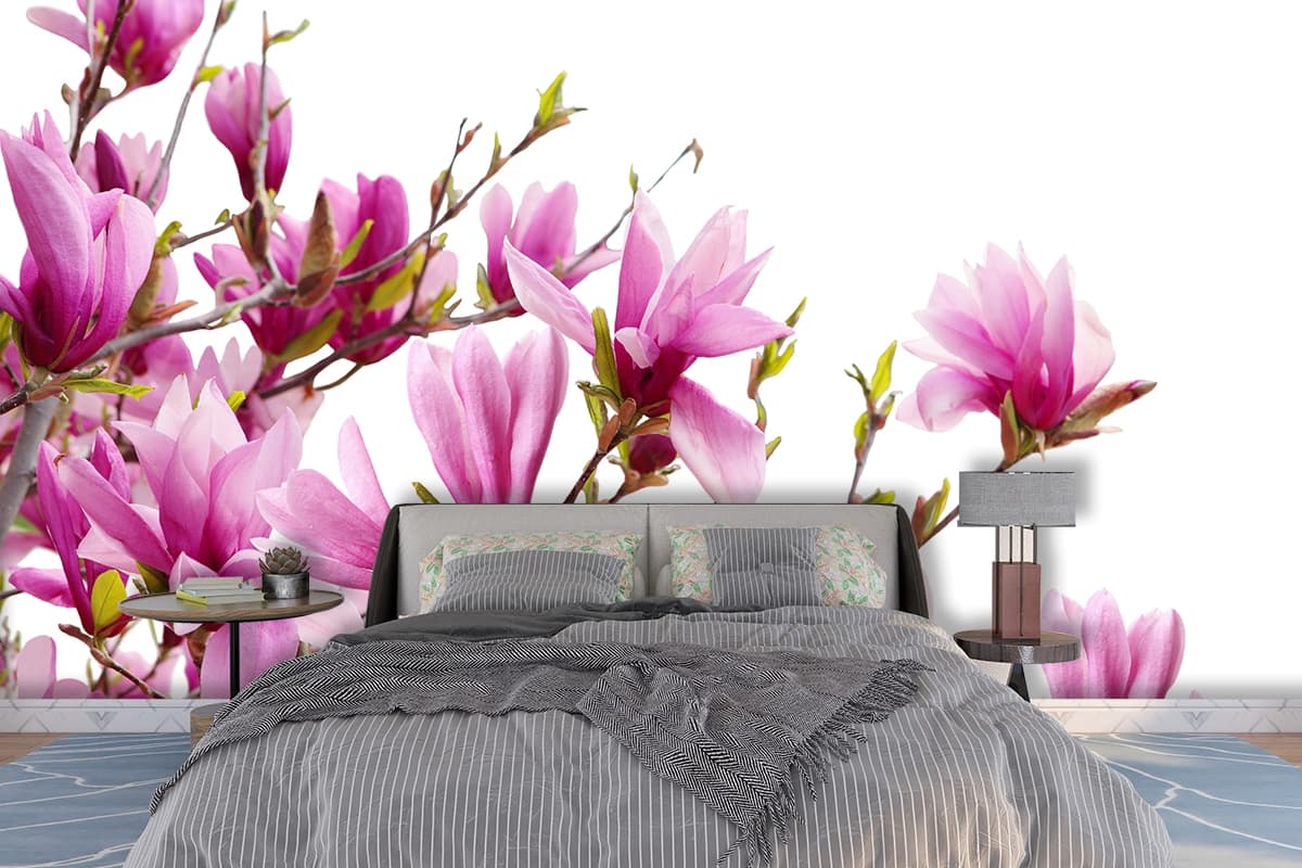 Natural Pink Blossom Tree Branch Pattern Wallpaper shown in a room