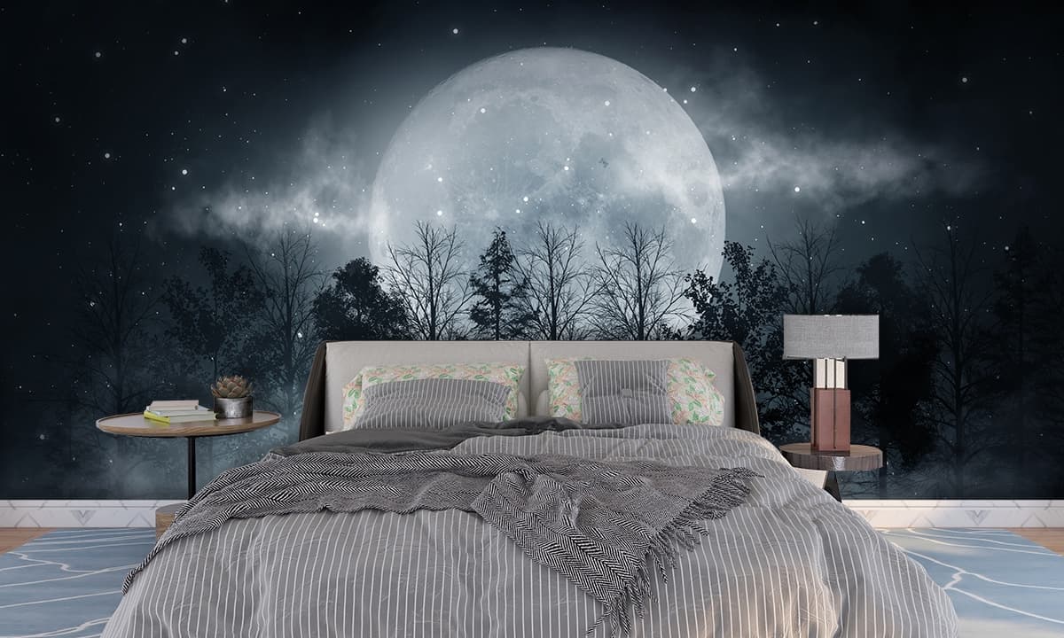 Ethereal Full Moon Night Wall Mural shown in a room