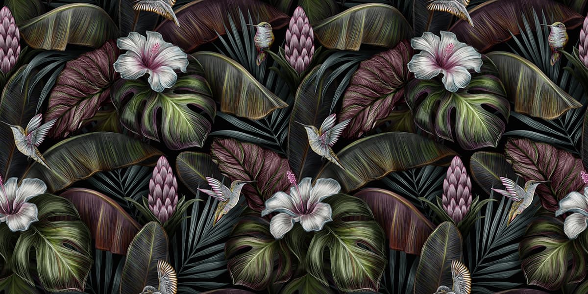 Flower and Hummingbird Wallpaper for Wall pattern detail