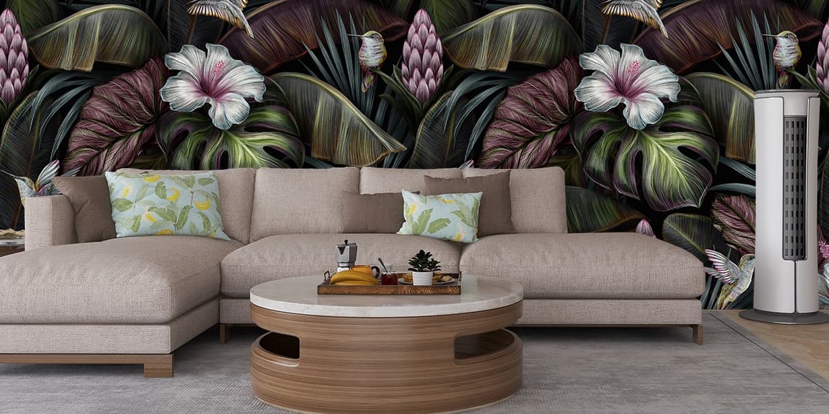 Flower and Hummingbird Wallpaper for Wall shown in a room