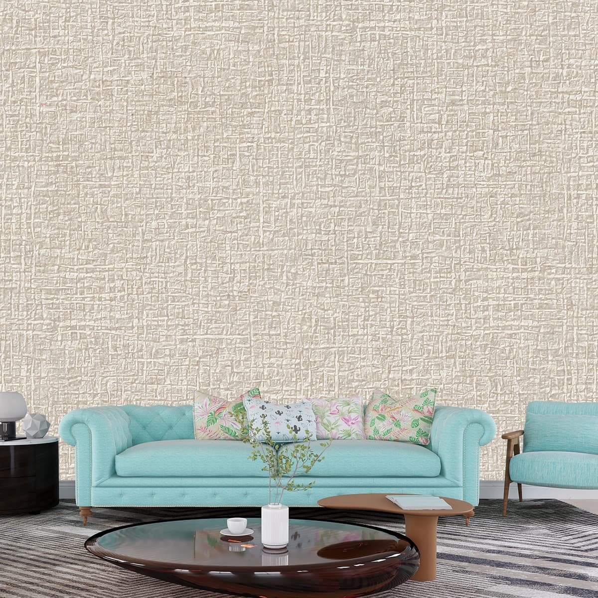 Minimal Monochrome Textured Surface Wallpaper shown in a room
