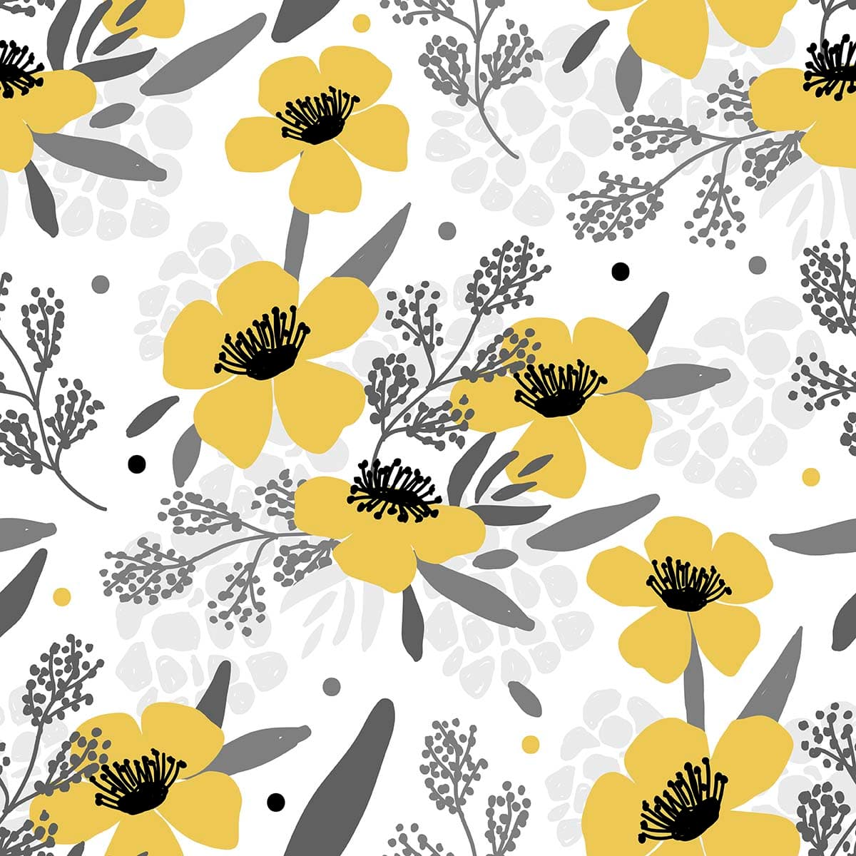 Aesthetic Yellow Flowers with Leaf Pattern Wallpaper pattern detail