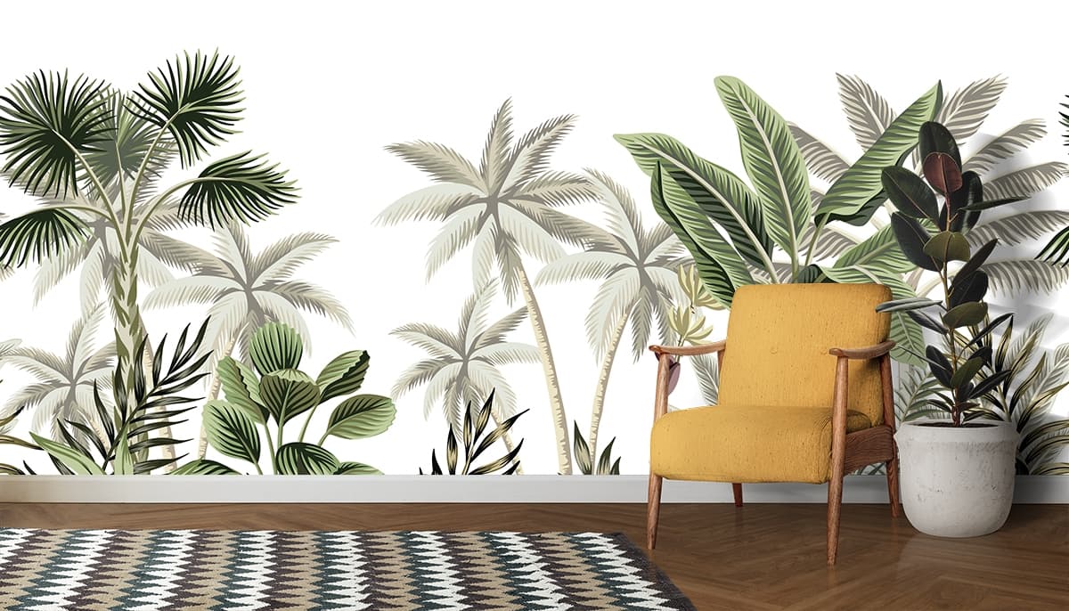 A group of tropical plants shown in a room