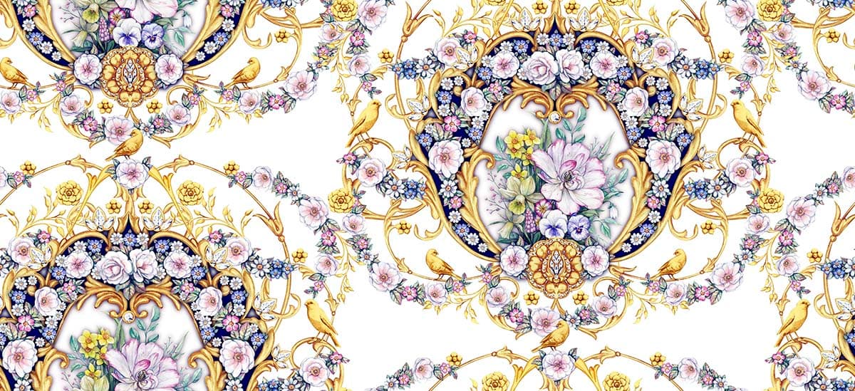 A floral design with birds pattern detail
