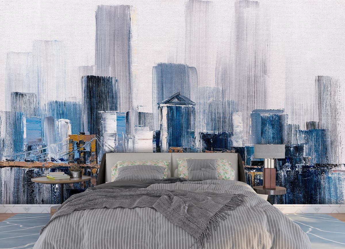 Oil Painting of Brooklyn Bridge, New York Wallpaper for Wall shown in a room