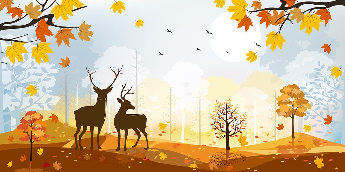 Premium Woodland Deer Scene Designer Wallpaper pattern detail