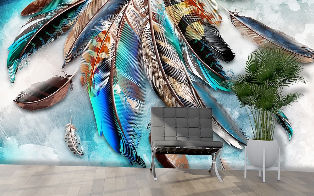 Colorful Feather Fantasy Wallpaper for Wall shown in a room