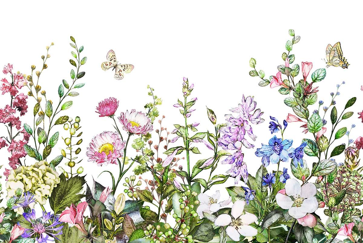 A Wallpaper of Bunch of Beautiful Flowers for Living Room pattern detail