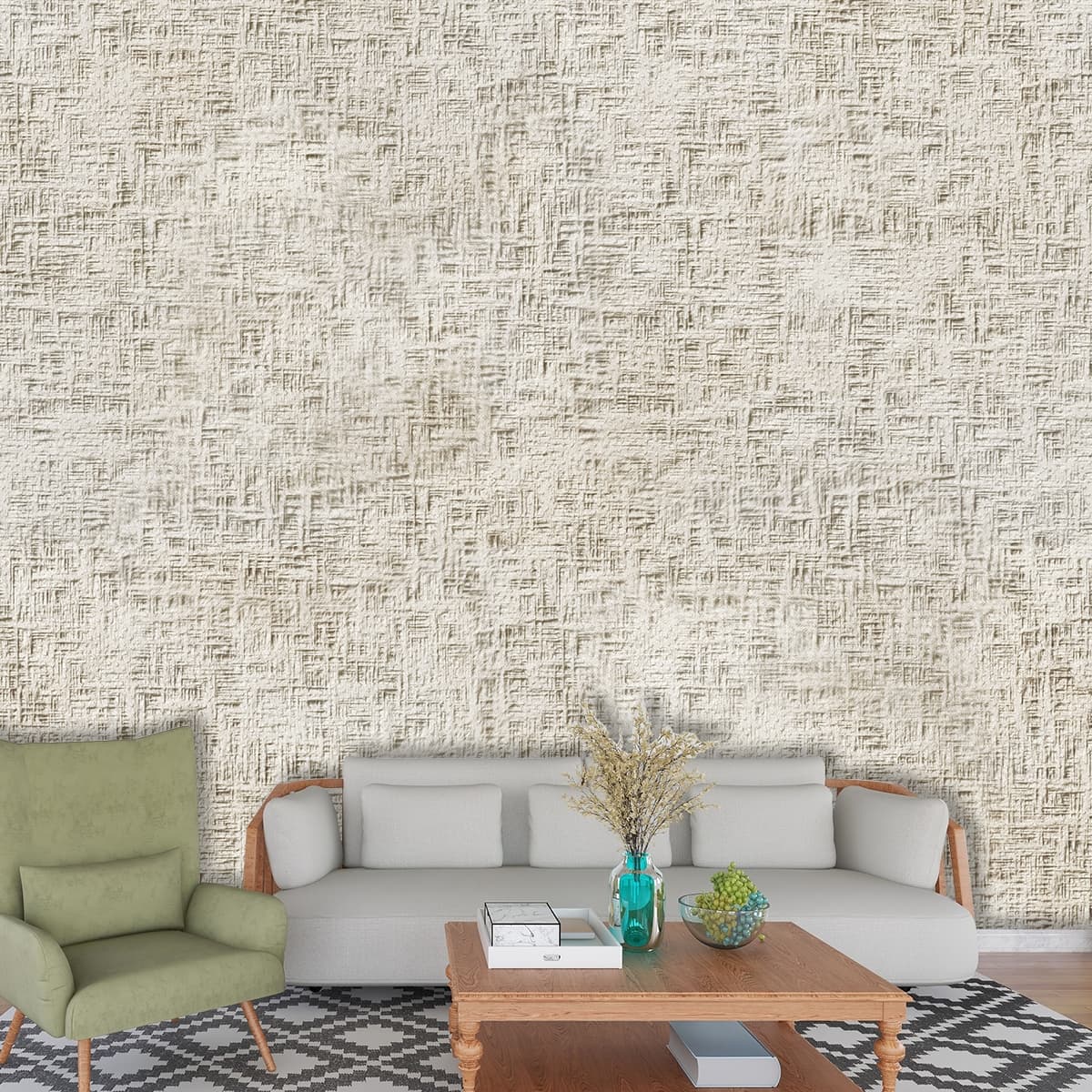 Detailed Fabric Surface Texture Modern Wallpaper shown in a room