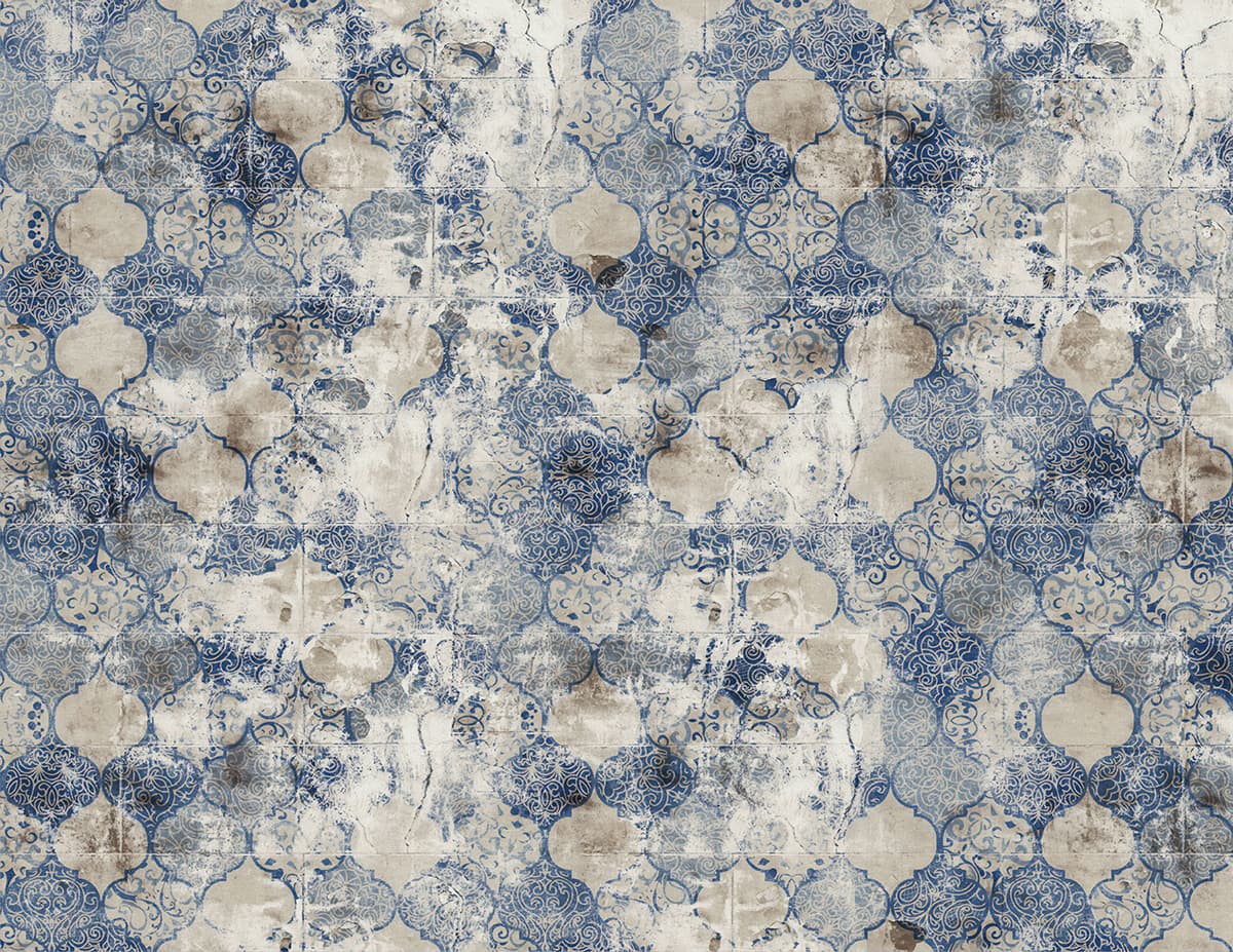 Blue and White Patterned Wallpaper pattern detail